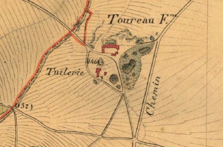 La tuilerie de Toureau sur la carte d'état-major de 1822