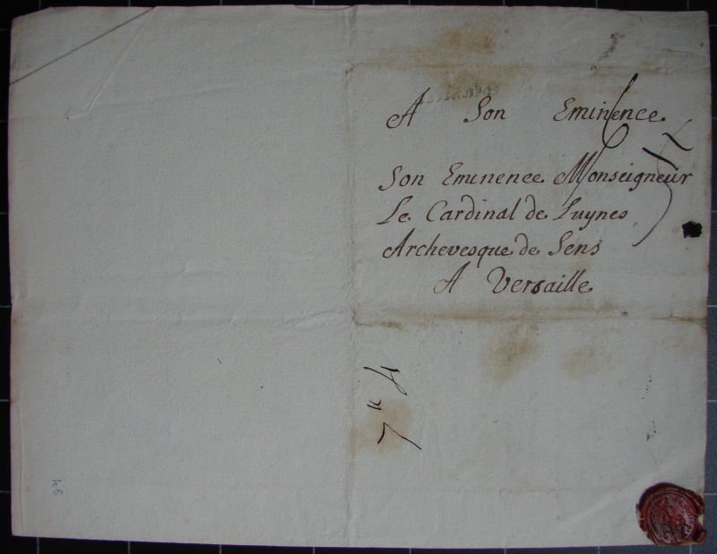 Lettre scellée au cardinal de Luynes (1756)