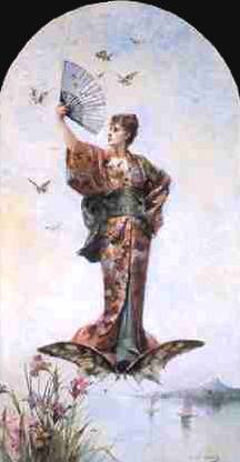 Louise Abbéma: La Japonaise aux papillons (panneau décoratif, 1888)