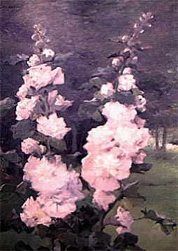 Louise Abbéma: Roses trémières (huile sur toile)