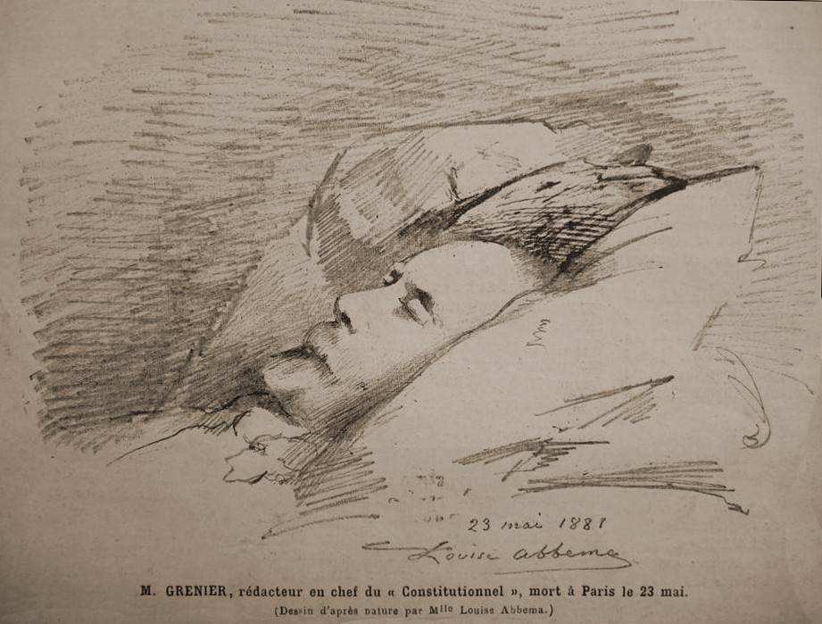 Louise Abbéma: Portrait funèbre de M. Grenier (dessin de presse, 1881)