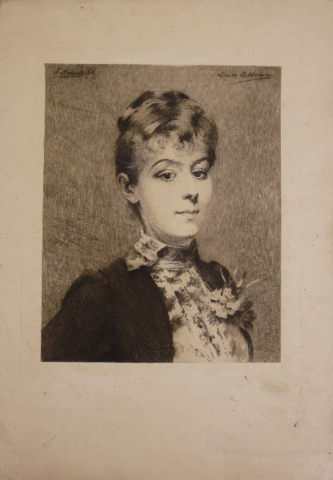 Louise Abbéma et Fernand Desmoulins: Portrait d'une jeune femme (gravure)