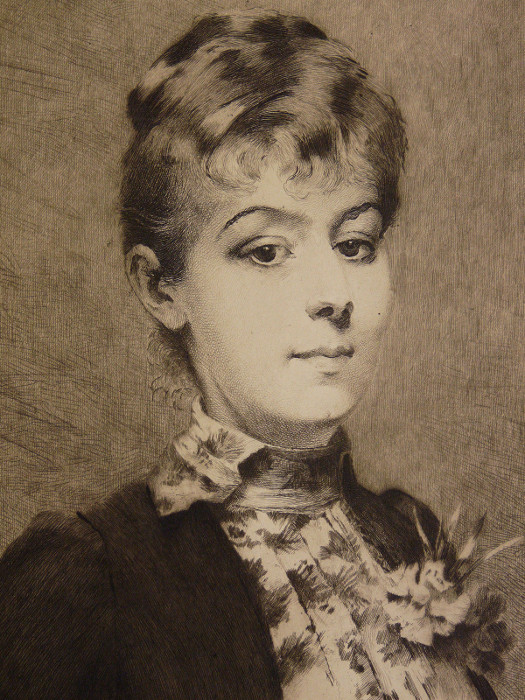 Louise Abbéma et Fernand Desmoulins: Portrait d'une jeune femme (gravure)