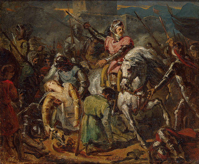 Ary Scheffer: Mort de Gaston de Foix à la bataille de Ravenne (huile sur toile, vers 1824)