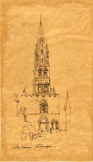 William Bassets-Smith: Notre-Dame d'Etampes (dessin, vers 1860)