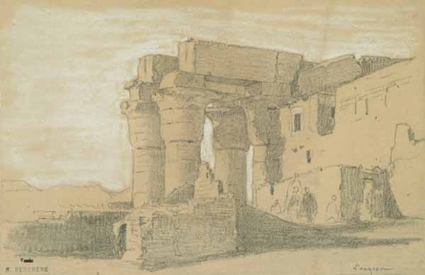 Narcisse Berchère: Ruines et colonnes à Louxor (dessin)