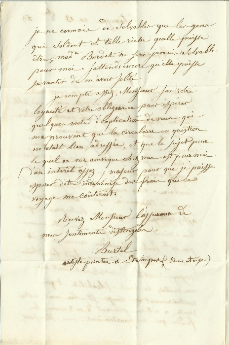 Lettre de 1859 de Burtel à Champie