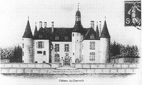 Henri Chouppe: Le château de Chemault (aquarelle, d'après une carte postale ancienne)
