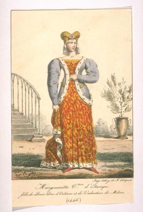 François-Séraphin Delpech: Marguerite, comtesse d'Etampes, 1446 (lithographie, début du XIX siècle)