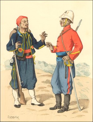 Ludovic: tirailleur sénégalais et spahi sénégalais (lithographie, 1889)