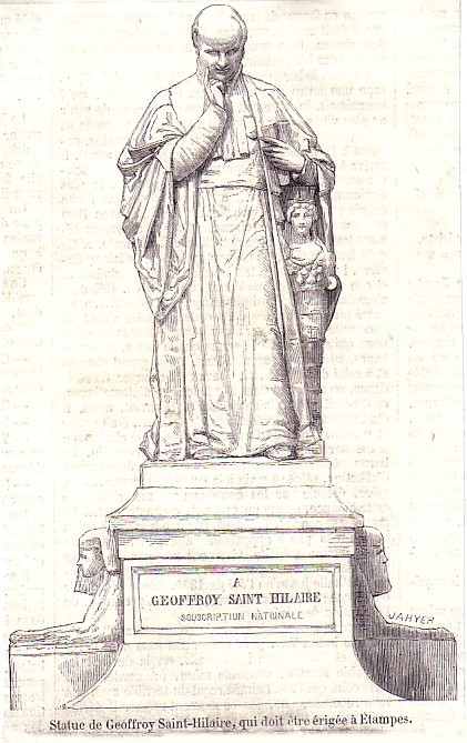 Octave Jahyer: La statue de Geoffroy Saint-Hilaire, qui doit être érigée à Etampes (gravure, 1857)