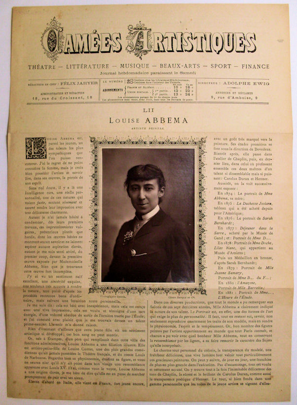 Félix Jahyer: Louise Abbéma (camées artistiques, avril 1881, p.1)