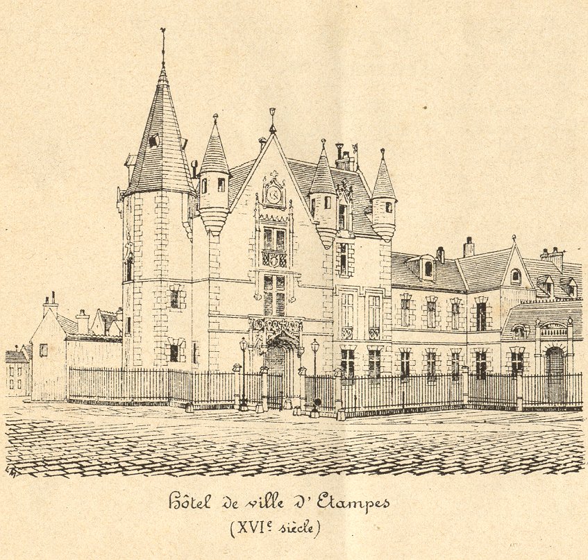 Léon Marquis: Hôtel de Ville d'Etampes (croquis, 1873)