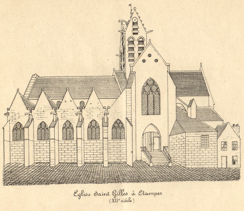 Léon Marquis: Eglise Saint-Gilles à Etampes (croquis, 1873)