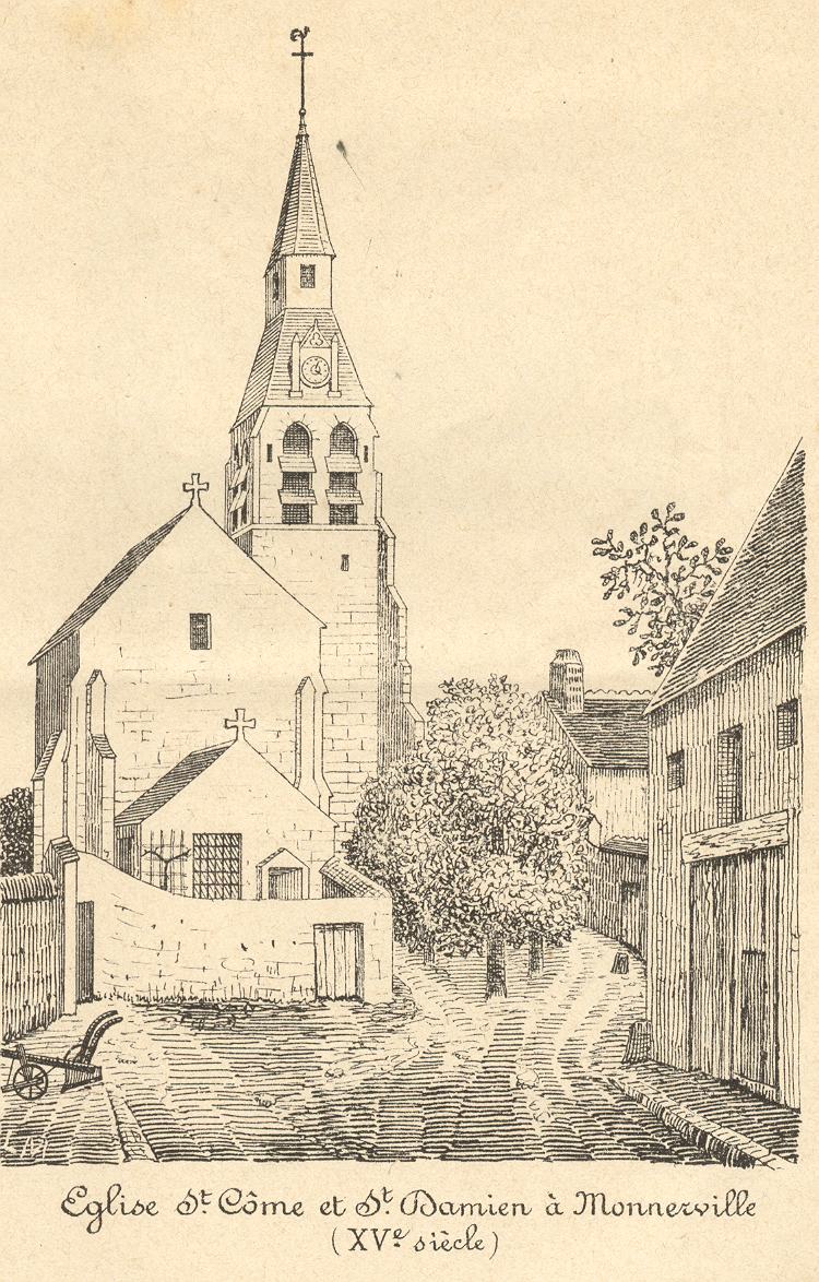Léon Marquis: Eglise Saint-Côme-et-Saint-Damien à Monnerville (croquis, 1873)