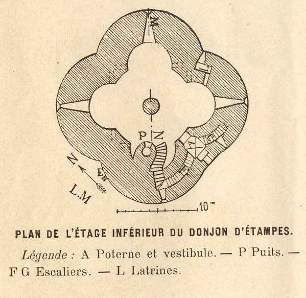Léon Marquis: Le Donjon d'Etampes, plan du rez-de-chaussée (croquis, 1873)