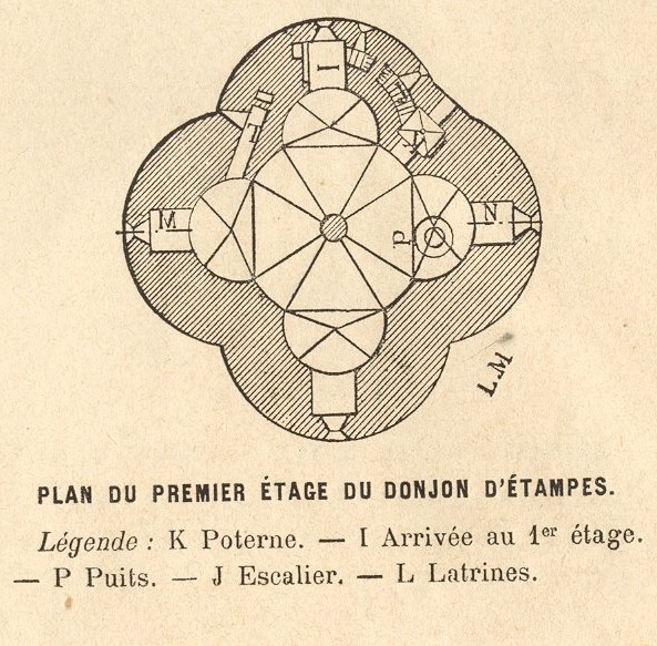Léon Marquis: Le Donjon d'Etampes, plan du premier étage (croquis, 1873)