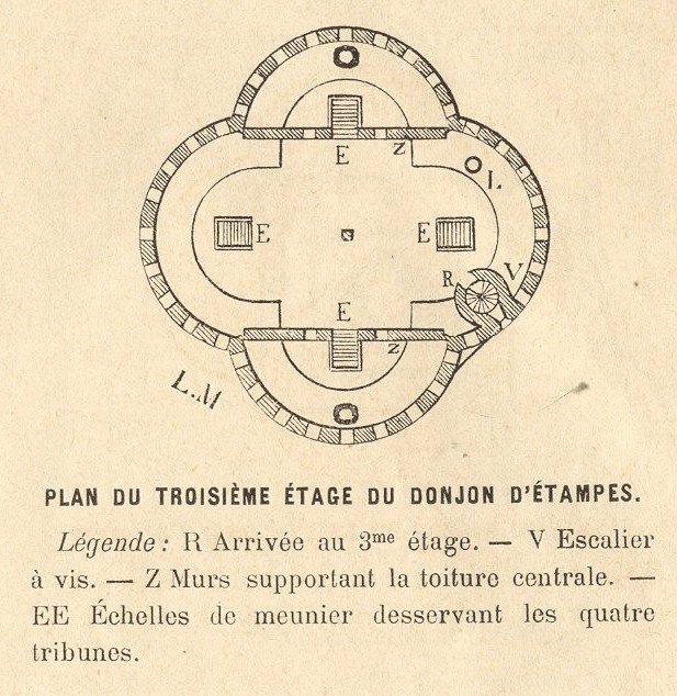 Léon Marquis: Le Donjon d'Etampes, plan du troisième étage (croquis, 1873)
