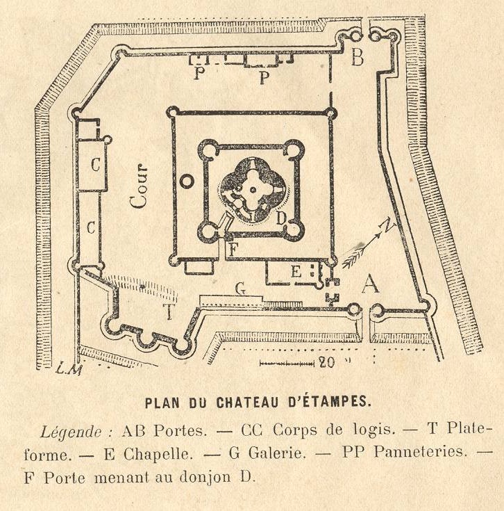 Léon Marquis: Plan du Château d'Etampes (croquis, 1873)