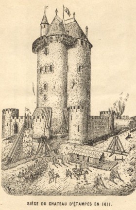 Le siège du Château d'Etampes en 1411 (croquis de Léon Marquis, 1873)