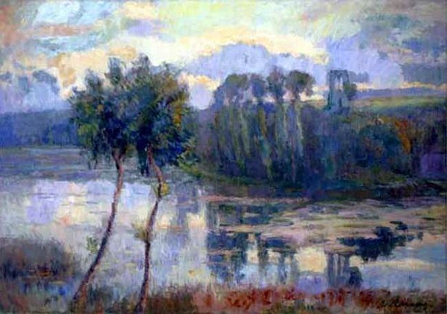 Albert Lebourg (1849-1928): Bord de l'étang de Chalou Moulineux (huile surt toile, 55 cm sur 47)