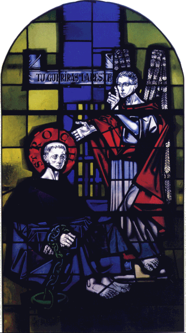 La mission de saint Roch (vitrail, église de Courtoulin, Orne)