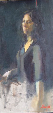 Sylvie Manjoo: Autoportrait (huile sur toile, 30 x 60 cm)