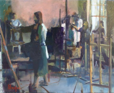 Sylvie Manjoo: A  l’atelier (huile sur toile, 61 x 50 cm)