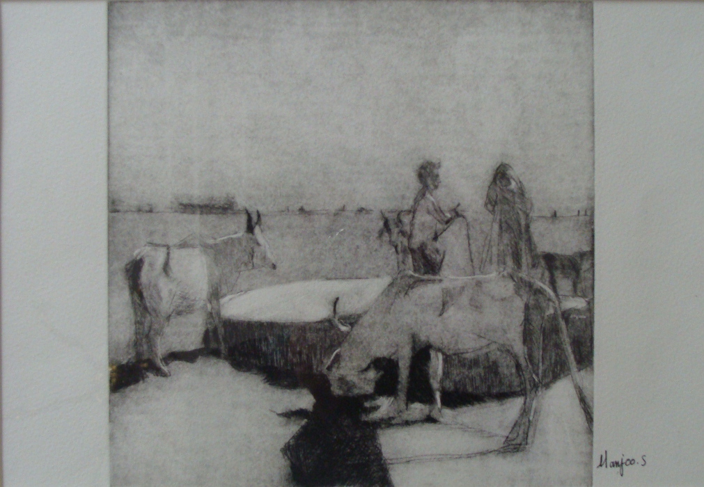 Sylvie Manjoo: Vache du Rajasthan (gravure sur plaque)