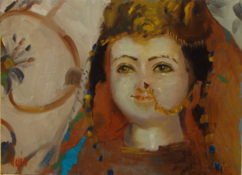 Sylvie Manjoo: Radharani (huile sur bois, 39 cm sur 28)