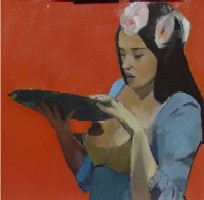 Olivier Solliaert: Jeune fille en rose (huile sur toile, 2004)