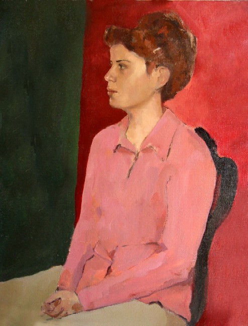 Olivier Souliaert: Jeune fille en rose (huile sur toile, 2004)