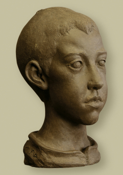 Yeva: Portrait de Jérôme  (terre cuite, 38 X 16,5 X 26 cm)