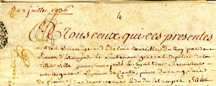 Acte notarié en date de 1736 (100 Z 1)