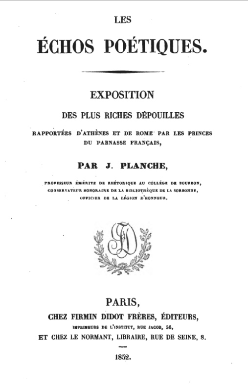 Les Echos poétiques de J. Planche, édités à titre posthume par Dufresne
