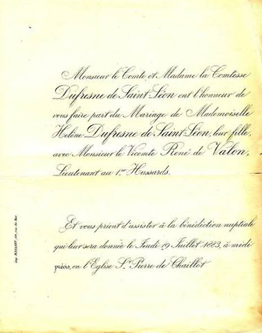 Faire-part de décès d'Henriette-Alexandrine Dufresne de Saint-Léon (1893)