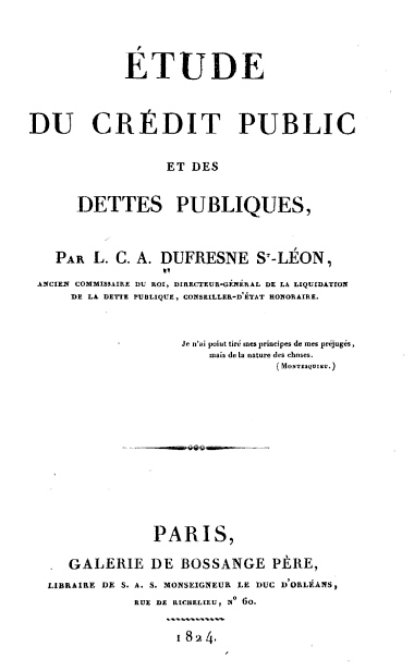Ouvrage d'Alexandre Dufresne sur le crédit (1825)
