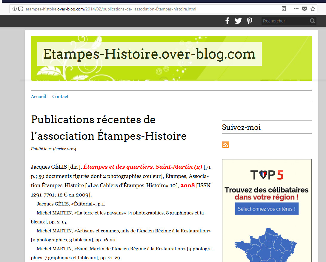 Site internet d'Etampes-Histoire en février 2014