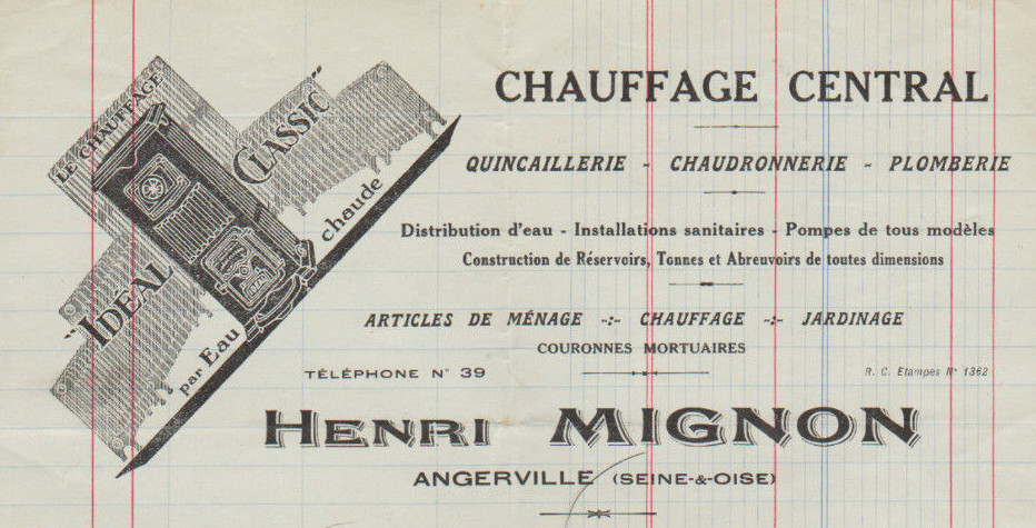 Henri Mignon, quincaillier à Angerville (1928)