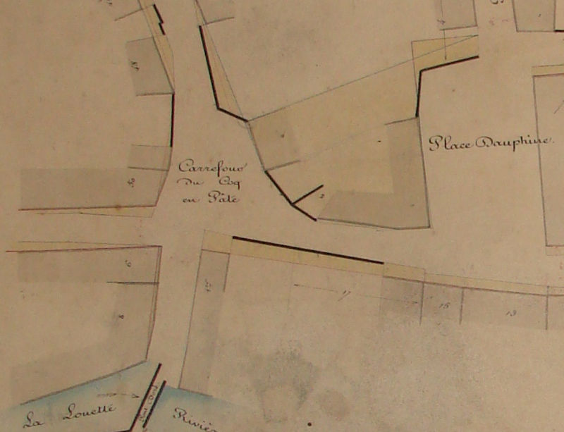 L'auberge et la salle du Coq-en-Pâte vers 1815 (plan des Archives municipales)
