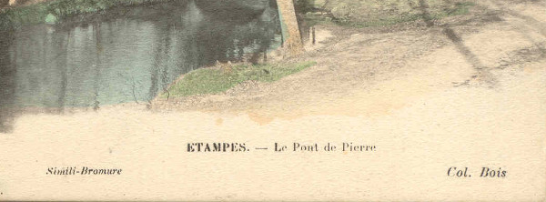 Bas typique d'une carte postale colorisée de la collection d'Eugène Bois