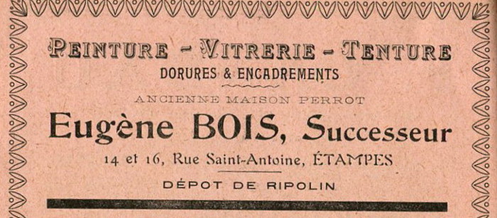 Eugène Bois, marchand de peinture, vitrerie et tenture à Etampes (1913)