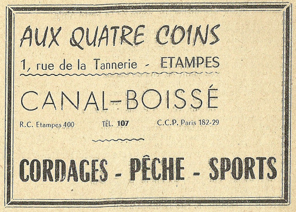 Réclame pour Canal-Boissé, cordier à Etampes, 1925