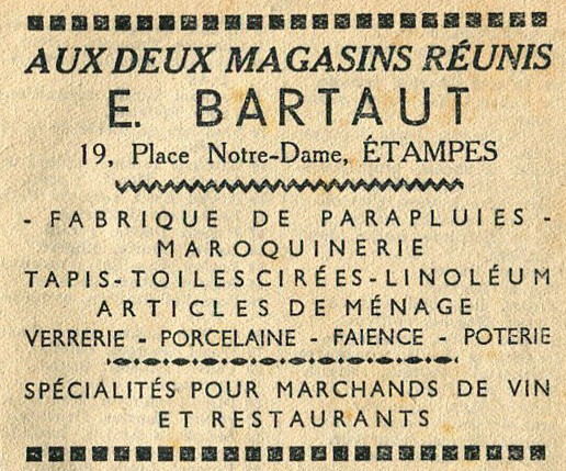 Réclame pour le magasin de Mme Bartaut en 1935