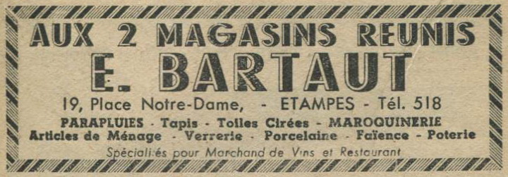 Réclame pour le magasin de Mme Bartaut en 1948