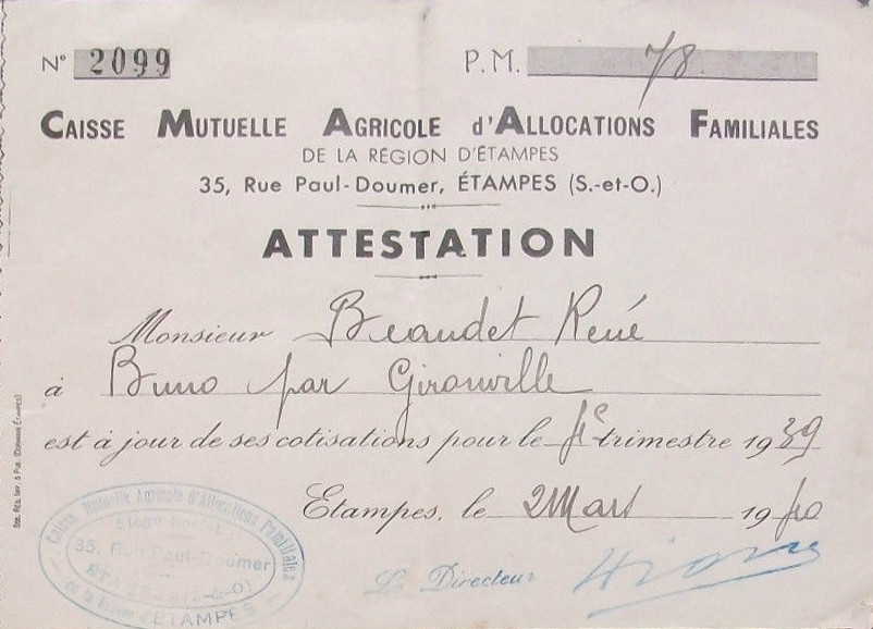 Caisse Mutuelle Agricole d'Allocations Familiales de la Région d'Etampes (1940)