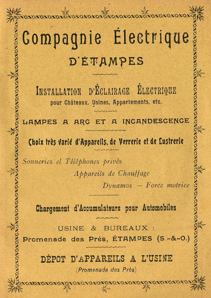 Réclame pour la Compagnie Electrique d'Etampes dans l'Almanach de 1913