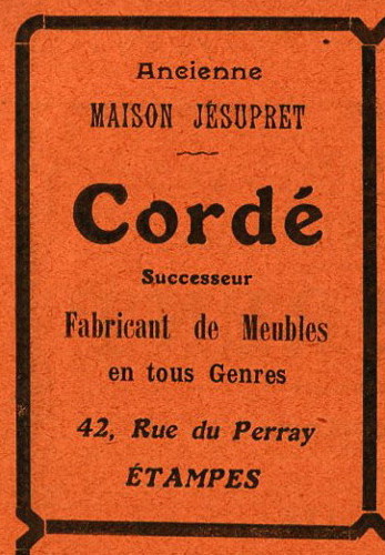 Cordé, fabriquant de meubles à Etampes (1913)