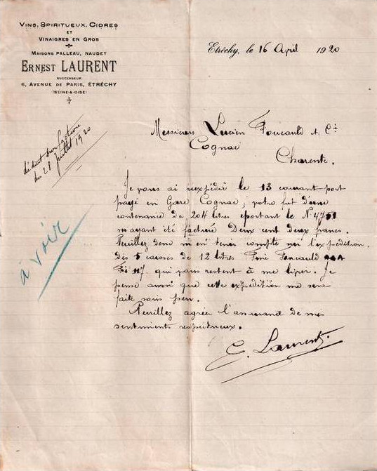 Ernest Laurent, marchand de vins à Etréchy (1920)
