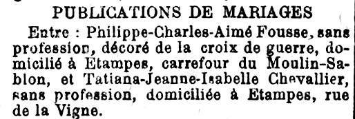 Ban de mariage de Philippe Fousse fils (1925)